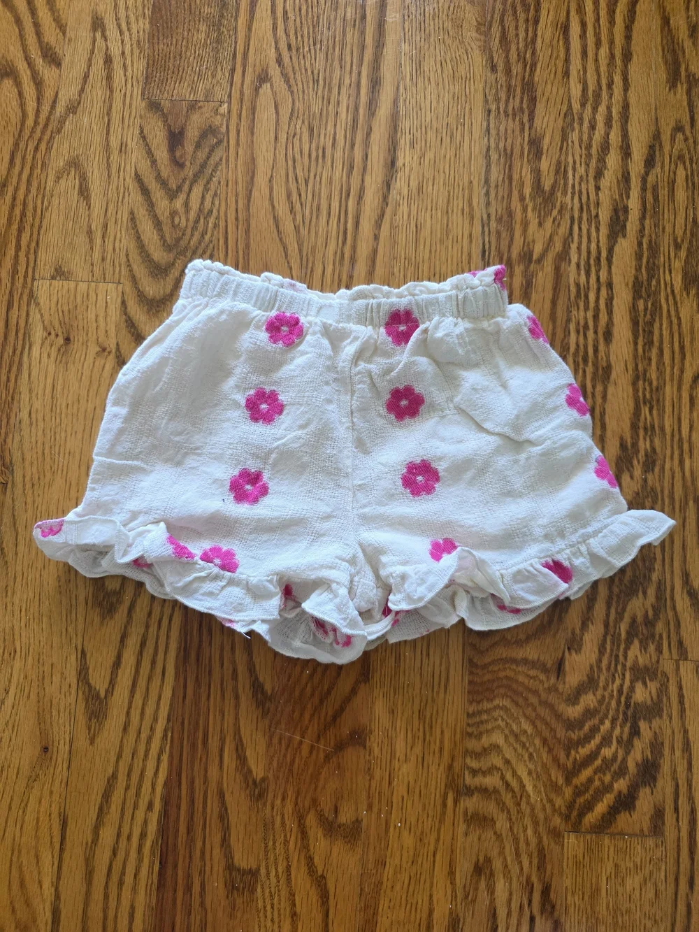 Zara White Shorts with Hot Pink Floral Embroidery